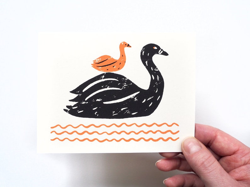 NEW BABY Swan Screen Printed Card image 1