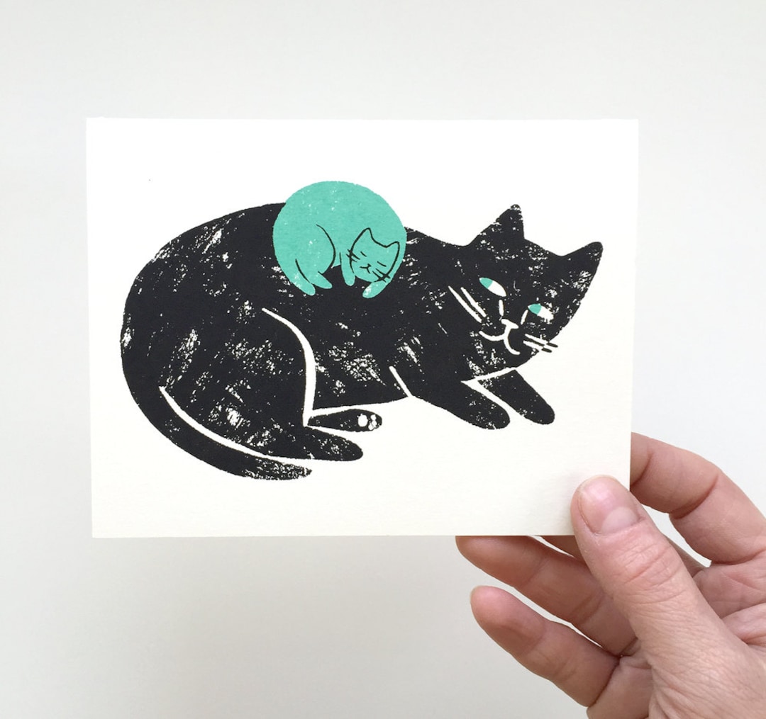 NEW BABY cat Screen Printed Card - Etsy