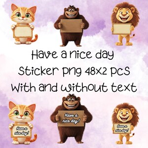 Fijne dag dierensticker png-bundel | 48 x 2 schattige dierenstickers met en zonder tekst | Afdrukbare digitale download