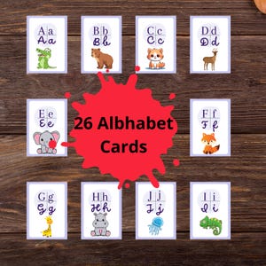 Alphabet Flashcards Montessori Learning Printable, Toddler Animal ABC Flash Cards Preschool Learning Resources, Beginning Sounds Learning