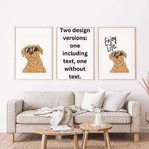 Disfruta de la vida: adorable conjunto de impresiones, habitación con temática de cachorros, galería de cachorros en la pared, gafas de sol con perros divertidos, arte de pared con cachorros en colores digitales