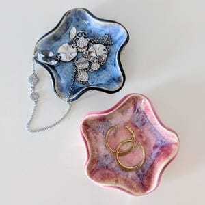 Handmade ceramic trinket dish, ring dish, flower shape