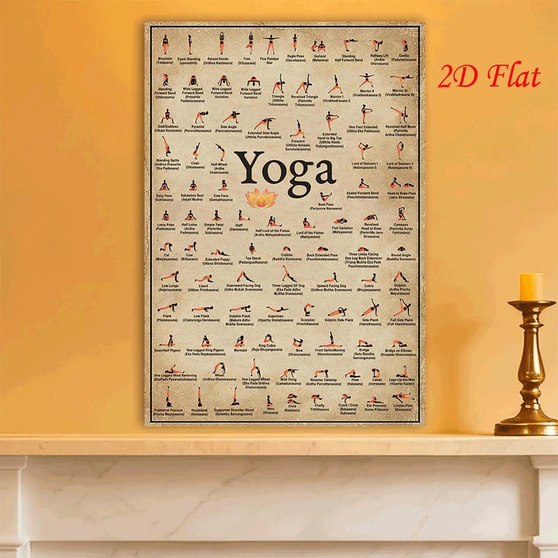 Vintage Yoga Poses Chart Wall Art Print, Yoga Lover Decor, Modern ...