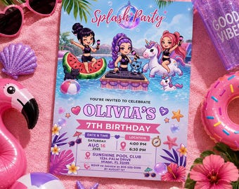 Birthday Girl Kpop Pool Splash Party Editable Canva Template Digital Download Printable Invitation