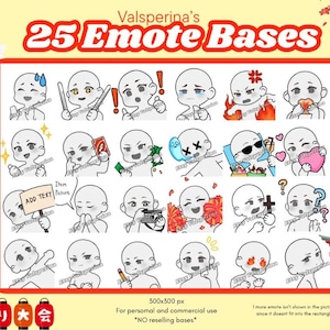 Basispakket met 25 emotes | Twitch-emote-chibibases | Vtuber Youtube Discord-emotepakket |  bases om je eigen emotes mee te maken!!