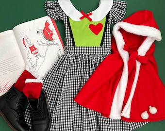 Vestido navideño de El Grinch hecho a mano inspirado en Cindy Lou Who