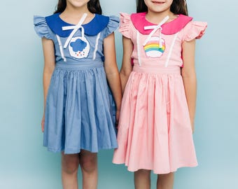 Embroidered Care Bears Inspired Dress: 100% Cotton Costume