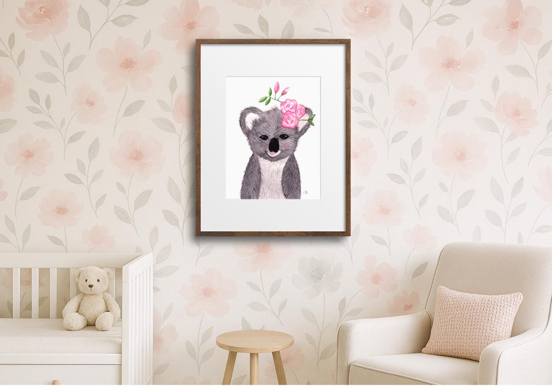 Koala Nursery Wall Art Prints | Custom Floral Color | Baby Girl Room ...