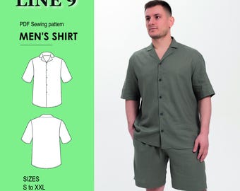 Men's Short Sleeve Shirt Pattern, Sizes S - XXL, Instant Digital Download PDF