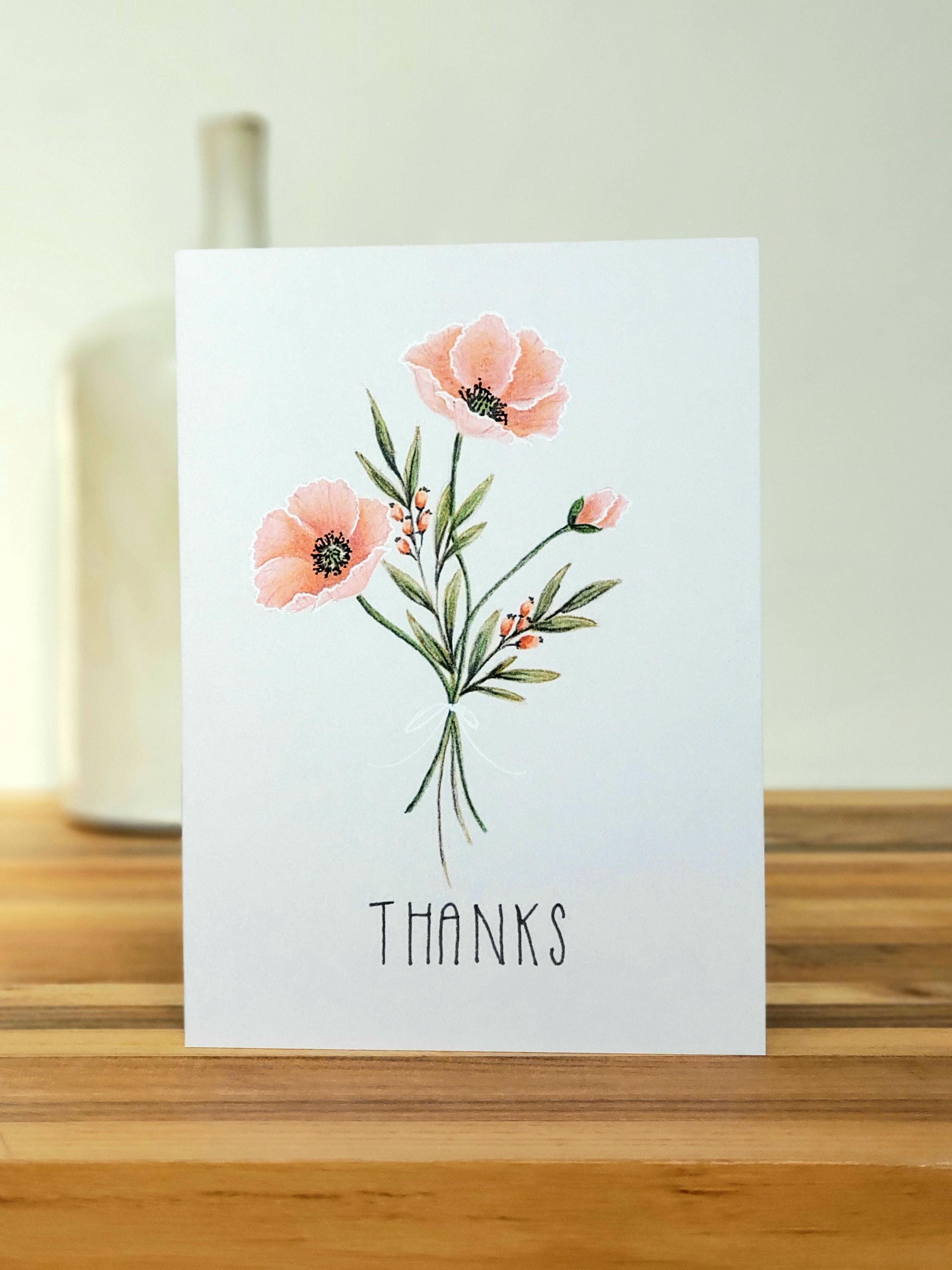 Hand-drawn Floral Thank You Card | Blank Inside, Single or Set of 3 - Etsy