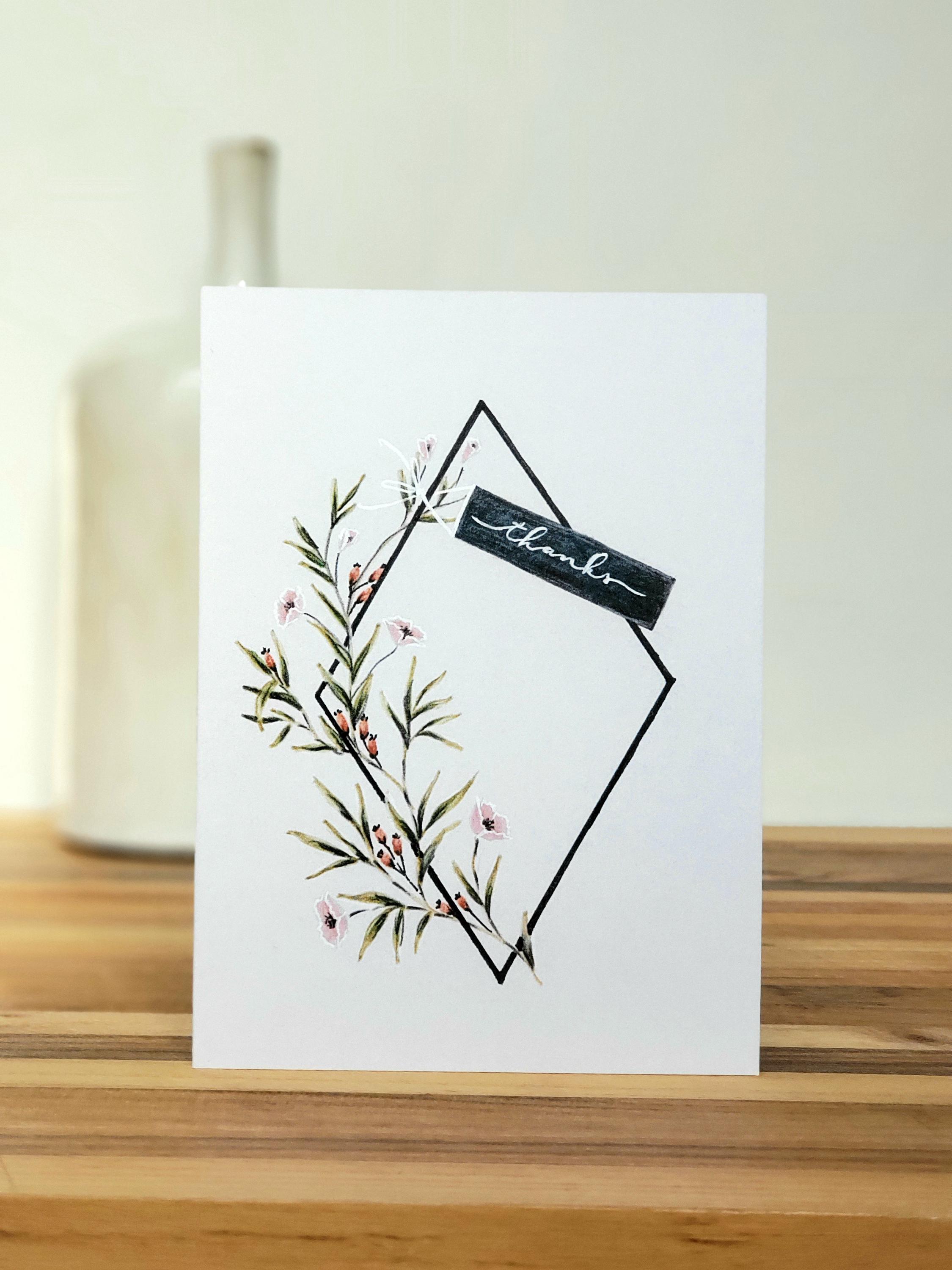 Hand-drawn Floral Thank You Card | Blank Inside, Single or Set of 3 - Etsy
