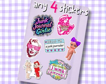 ANY 4 STICKERS |  Personalized Sticker Pack for Junk Journaling, Scrapbooking and Crafting