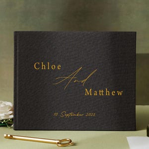 Personalized linen wedding guest book, wedding photo album, signing book for reception, engagement keepsake, modern wedding scrapbook