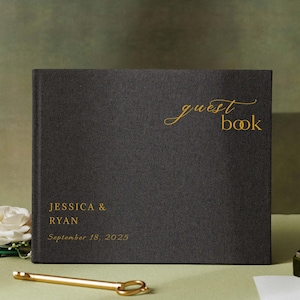Minimalist wedding guest book, personalized linen wedding photo album, reception guestbook, engagement keepsake, modern scrapbook gift idea