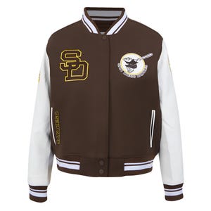 San Diego Padres Brown Body Weiß Leder Ärmel Jacke Team Varsity Custom Made Jacken