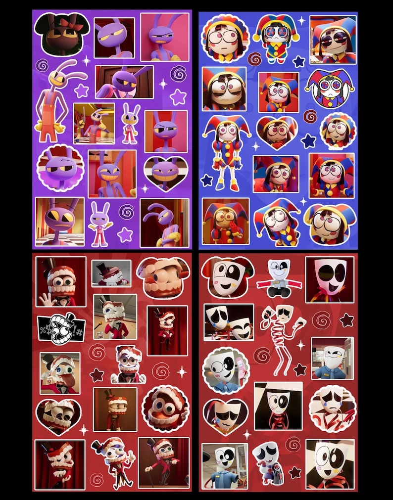 The Amazing Digital Circus Sparkly Sticker Sheet (TADC), Pomni, Jax ...