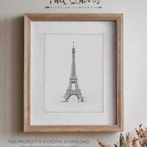 Eiffel Tower Pen and Ink Sketch Art Print (Digital Download)