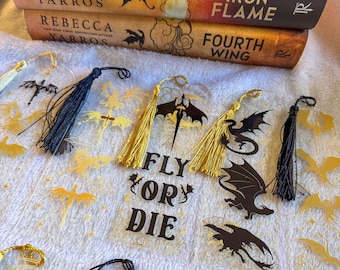 Fourth Wing Bookmarks | Acrylic Handmade | Dragons | Fantasy Reader | Reading Accessory | Bookish Gift | Gold and Black Dragons
