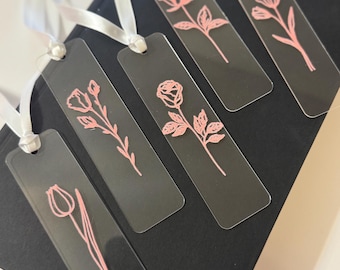 Simple Floral Acrylic Bookmarks | Pink Flower Bookmarks | Gift for Readers | Reading Accessories | Cute Bookmark | Handmade Floral Bookmark