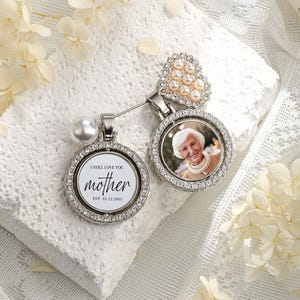 Custom Wedding Bouquet Memorial Photo Memory Charm Wedding Pin Personalised Gift for Wedding Bridal Shower Remembering Loved One Boutonniere