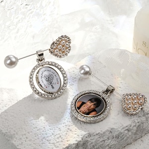 Custom Groom Memorial Pin,Bridal Bouquet Charm,Flower Bouquet Photo Charm,Bouquet Memorial Grandma Grandpa Pin,Remembrance Pin,Wedding Gifts