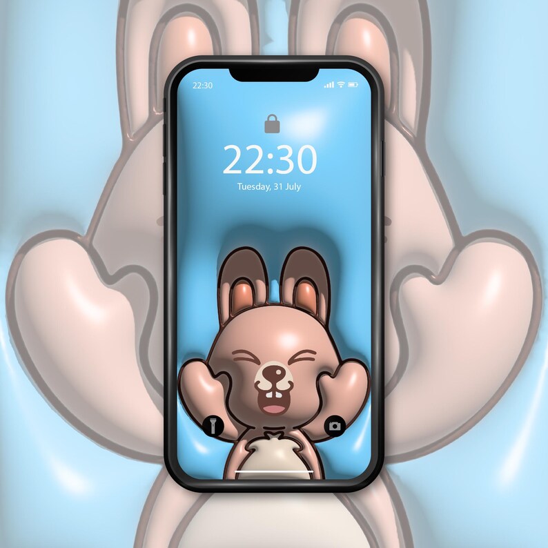 Cute 3D Rabbit Phone Wallpaper | Cartoon Android Ios (digital Download ...