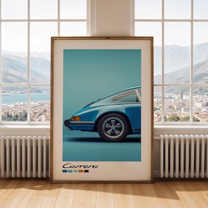 Porsche 911 Carrera Print: auto sportiva classica blu (download digitale)