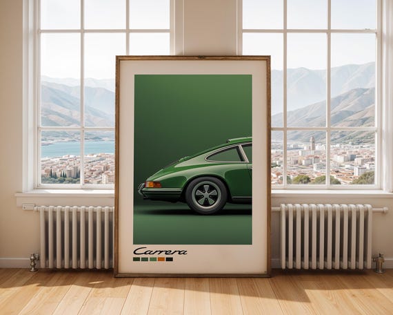 Green Porsche 911 Carrera Print: Retro Automotive Art (Digital Download)
