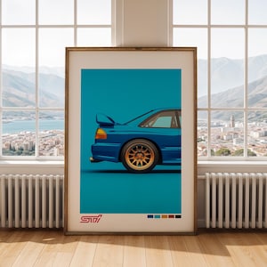 Classic Subaru WRX STi Print, JDM Car Wall Art, Rally Blue Poster, Retro Garage Decor, Mancave Gift, Car Enthusiast Gift, Digital File