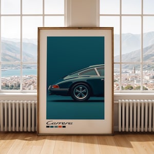 Stampa Porsche 911 Carrera: arte retrò di un&#39;auto sportiva blu navy (download digitale)