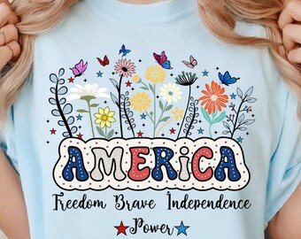 Floral America PNG: Retro 4th of July Sublimation Design (Digital Download)