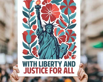 Cartel de protesta "Libertad y Justicia para Todos", Póster imprimible para No Kings (Descarga digital)