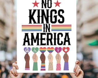 No Kings In America Protest Sign, Political Activist Poster (Digital Download)