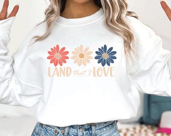 Retro Floral USA PNG, "Land that I love" (Digital Files)