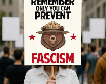No Kings Bear Protest Sign, Refuse Fascism Poster (Digital Download)