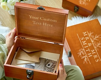 Scatola ricordo per matrimonio con testo personalizzato, scatola in legno personalizzata per coppie, scatola in legno incisa su misura, regali di nozze personalizzati