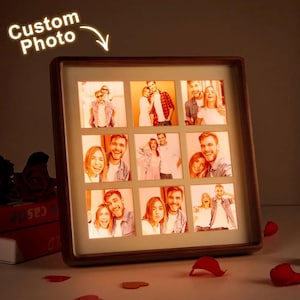 Photo Collage Frame For Couples, Customized Pictures Frame With Light, Personalized Wooden Photo Frames, Custom Photo Gifts For Lovers