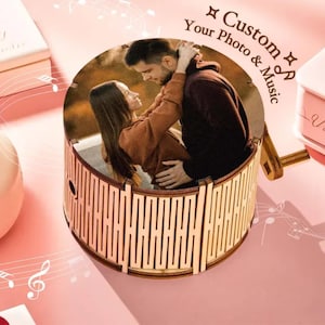 Stunning Wooden Photo Cylindrical Hand Crank Music Box, Custom Music Box, Handmade Wood Box, Custom Song, Gift For Music Lover, Music Box.