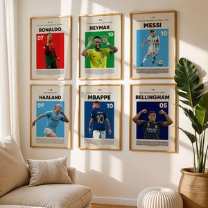 Soccer set of 6 posters, Lionel Messi, Cristiano Ronaldo, Mbappe, Neymar Jr, Soccer Wall Art, Minimalist Sports decor, Sport Fan Gift