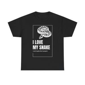 Funny I LOVE MY SNAKE Unisex Heavy Cotton Tee, Reptile Lover Gift Shirt, Snake Print Tshirt, Animal Pet Tee, Snake Mom Dad Gift