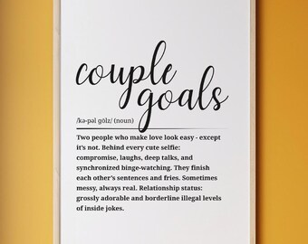 Lámina con la definición de Metas de Pareja • Arte de pared romántico para parejas • Decoración divertida para relaciones • Póster imprimible