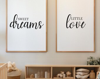 Lámina "Dulces sueños, pequeño amor" • Decoración de pared neutra para habitación infantil • Lámina imprimible para habitación de bebé