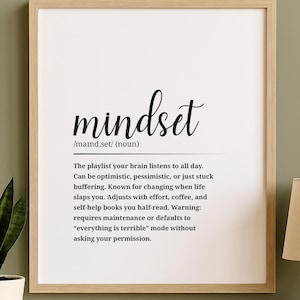 Mindset Definition Poster • Printable Positive Wall Art • Digital Download Gift • Motivational Office Decor