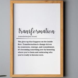 Transformatiedefinitieposter • Inspirerende afdrukbare muurkunst • Motiverende quote typografieprint • Decor groeimindset
