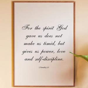 2 Timothy 1:7 Wall Art • Bible Verse Wall Decor • Scripture Digital Print • Christian Printable Art