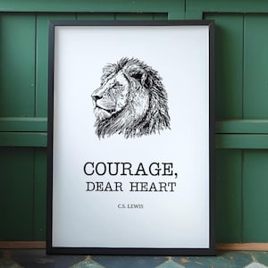 Courage Dear Heart C.S. Lewis Wall Art • C.S. Lewis Wall Decor • Book Page Printable Art • Inspirational Quote • Digital Download