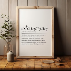 Veterinarian Definition Print • Black and White Digital Wall Art • Vet Clinic Decor Gift