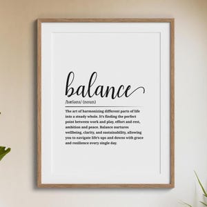 Definizione di equilibrio • Arte murale dell&#39;equilibrio • Stampa digitale in bianco e nero • Decorazione con citazione ispiratrice