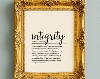 Integrity Definition Print • Motivational Office Wall Art • Printable Quote Poster