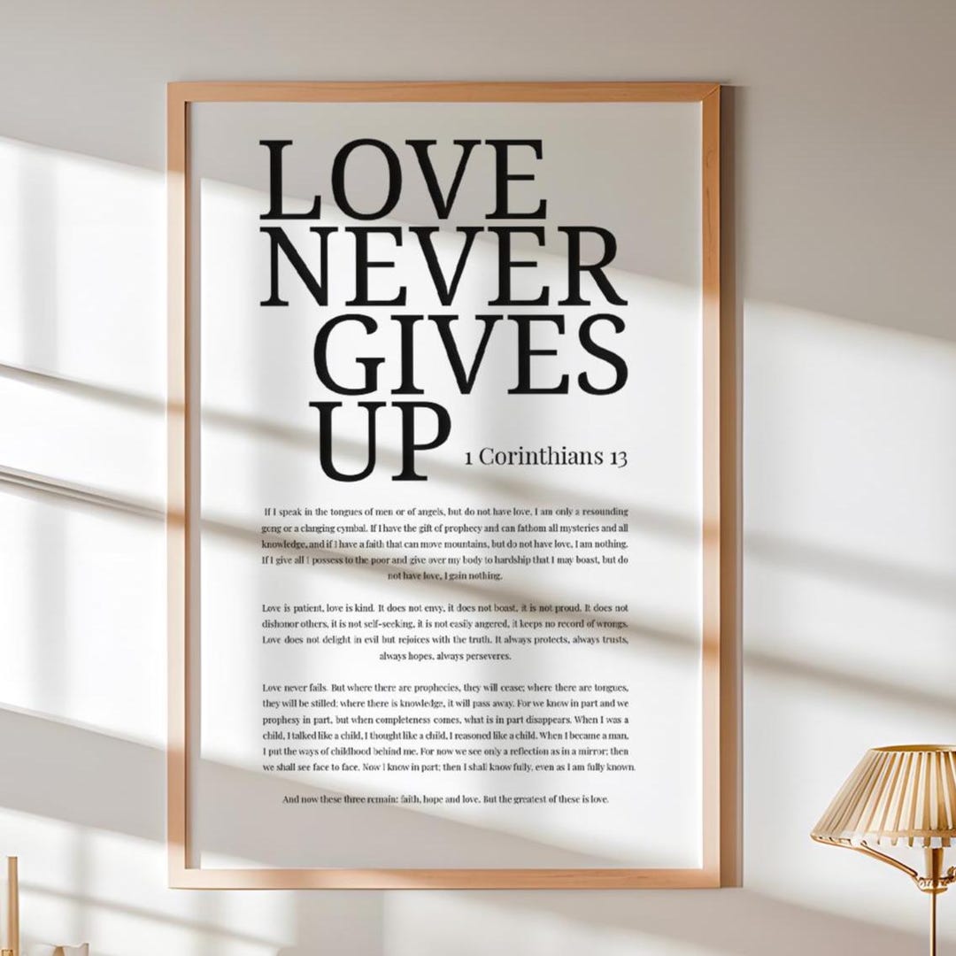 1 Corinthians 13 Wall Art: Love Never Gives Up, Christian Print ...